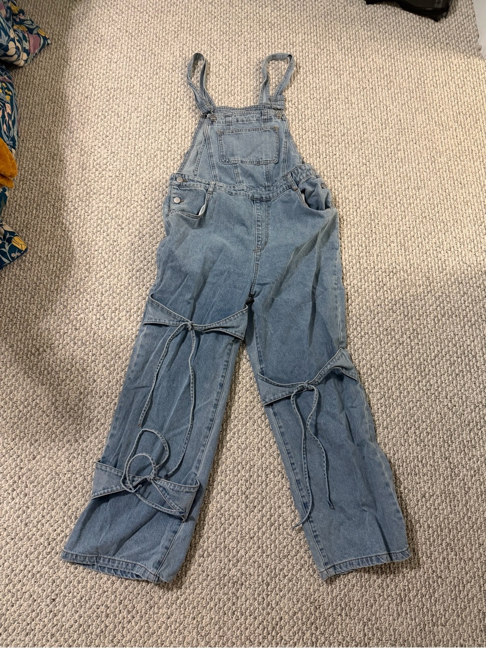 Cider Light Blue Denim Tie-Knee Overalls
